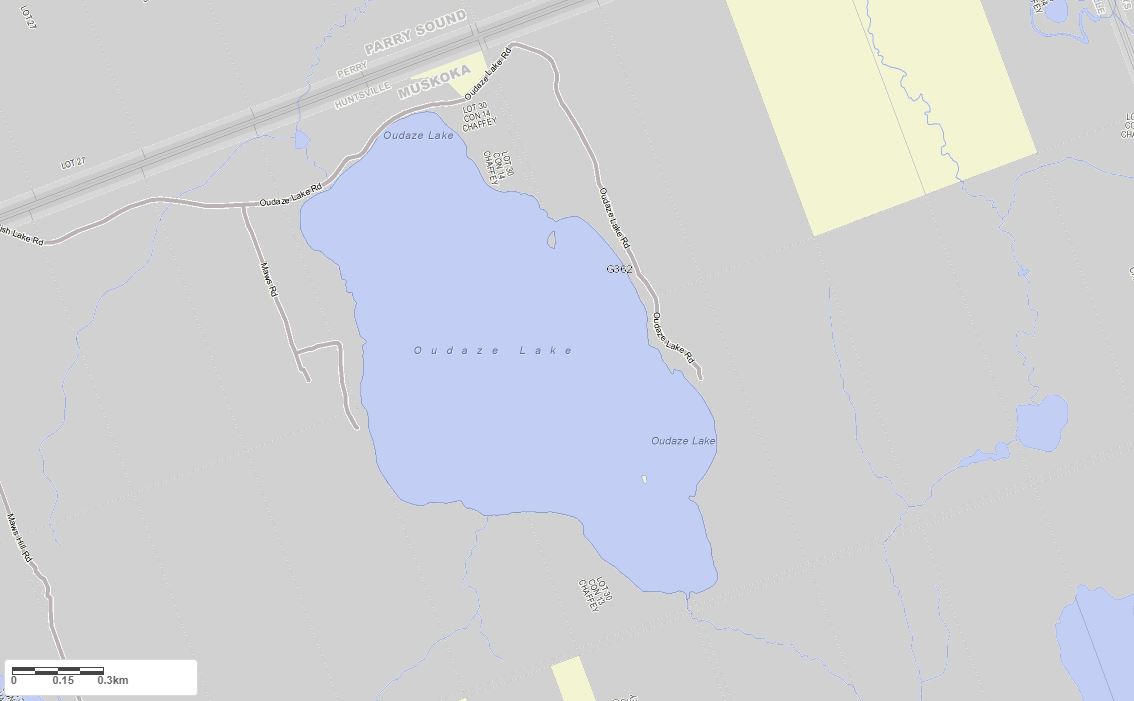 Crown Land Map of Oudaze Lake in Municipality of Huntsville and the District of Muskoka